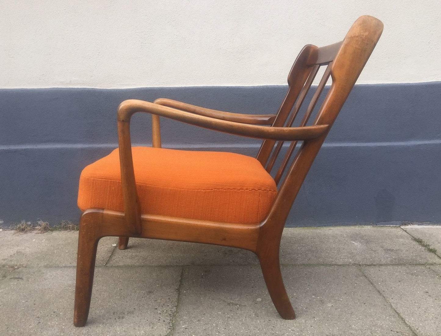 Mid Century Danish Stained Oak Orange Easy Chair By Ole Wanscher For France & Daverkosen, 1950s
