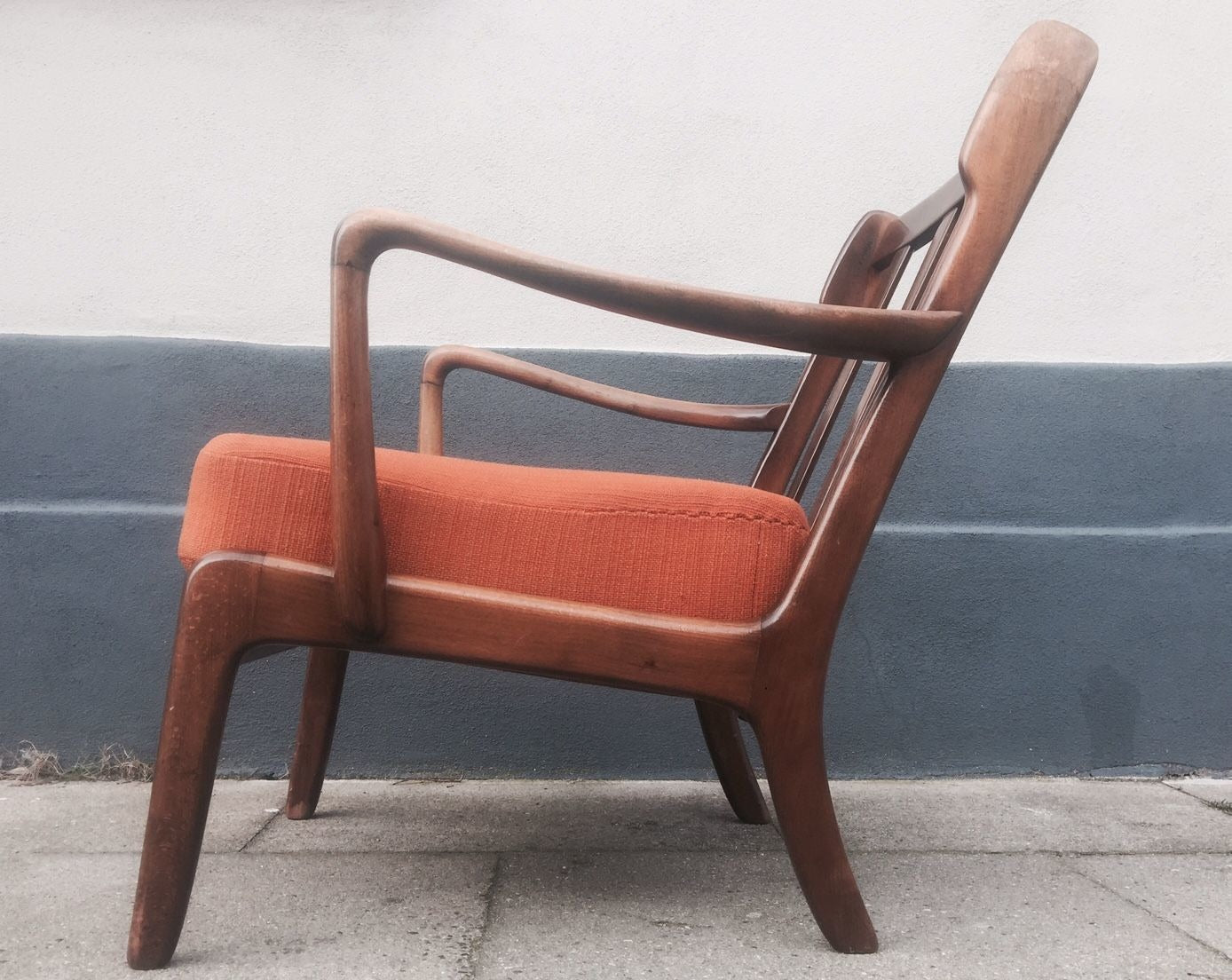 Mid Century Danish Stained Oak Orange Easy Chair By Ole Wanscher For France & Daverkosen, 1950s
