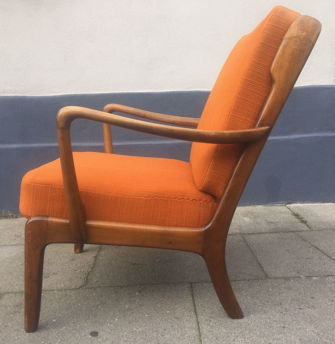 Mid Century Danish Stained Oak Orange Easy Chair By Ole Wanscher For France & Daverkosen, 1950s