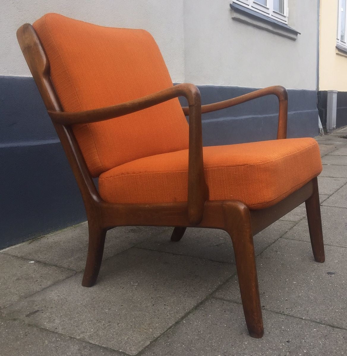 Mid Century Danish Stained Oak Orange Easy Chair By Ole Wanscher For France & Daverkosen, 1950s