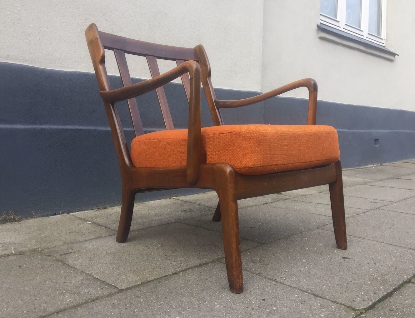 Mid Century Danish Stained Oak Orange Easy Chair By Ole Wanscher For France & Daverkosen, 1950s