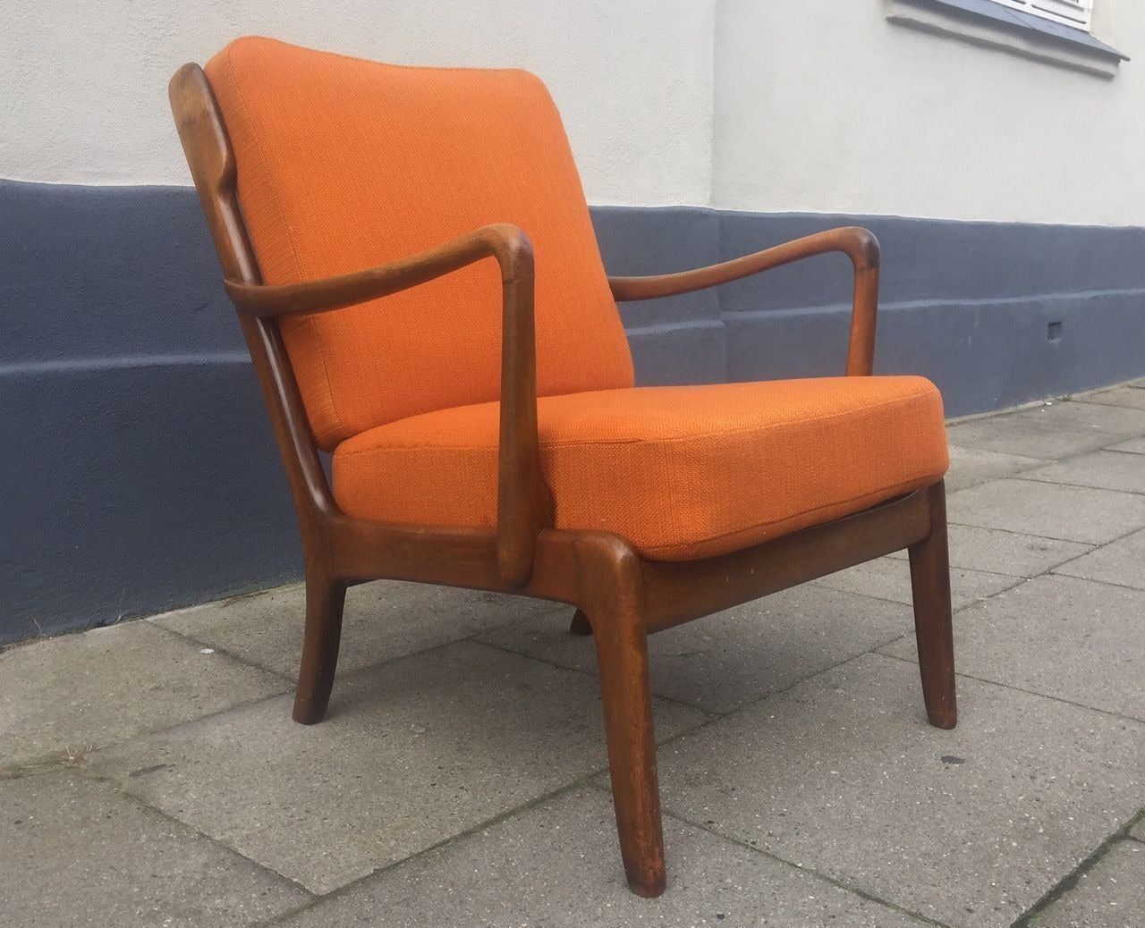 Mid Century Danish Stained Oak Orange Easy Chair By Ole Wanscher For France & Daverkosen, 1950s
