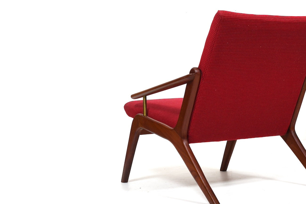 Mid Century Danish Teak And Brass Easychair 1960s